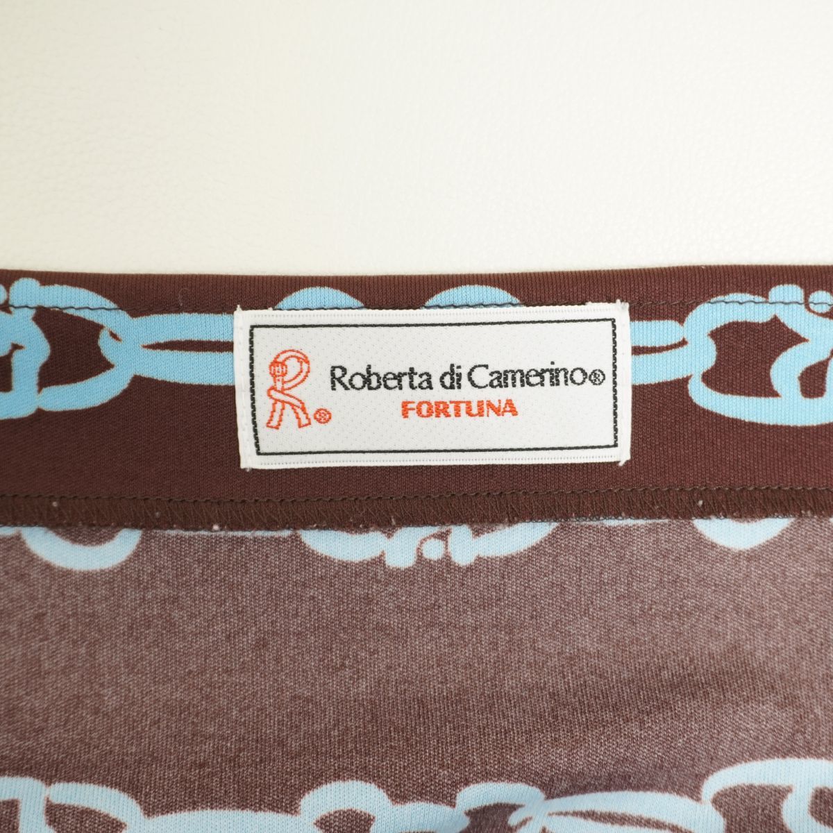 Roberta di Camerino ロベルタディカメリーノ 長袖チュニックワンピース スクエアネック 総柄 鎖 レディース 茶色 ブラウン サイズM*BC829_画像6