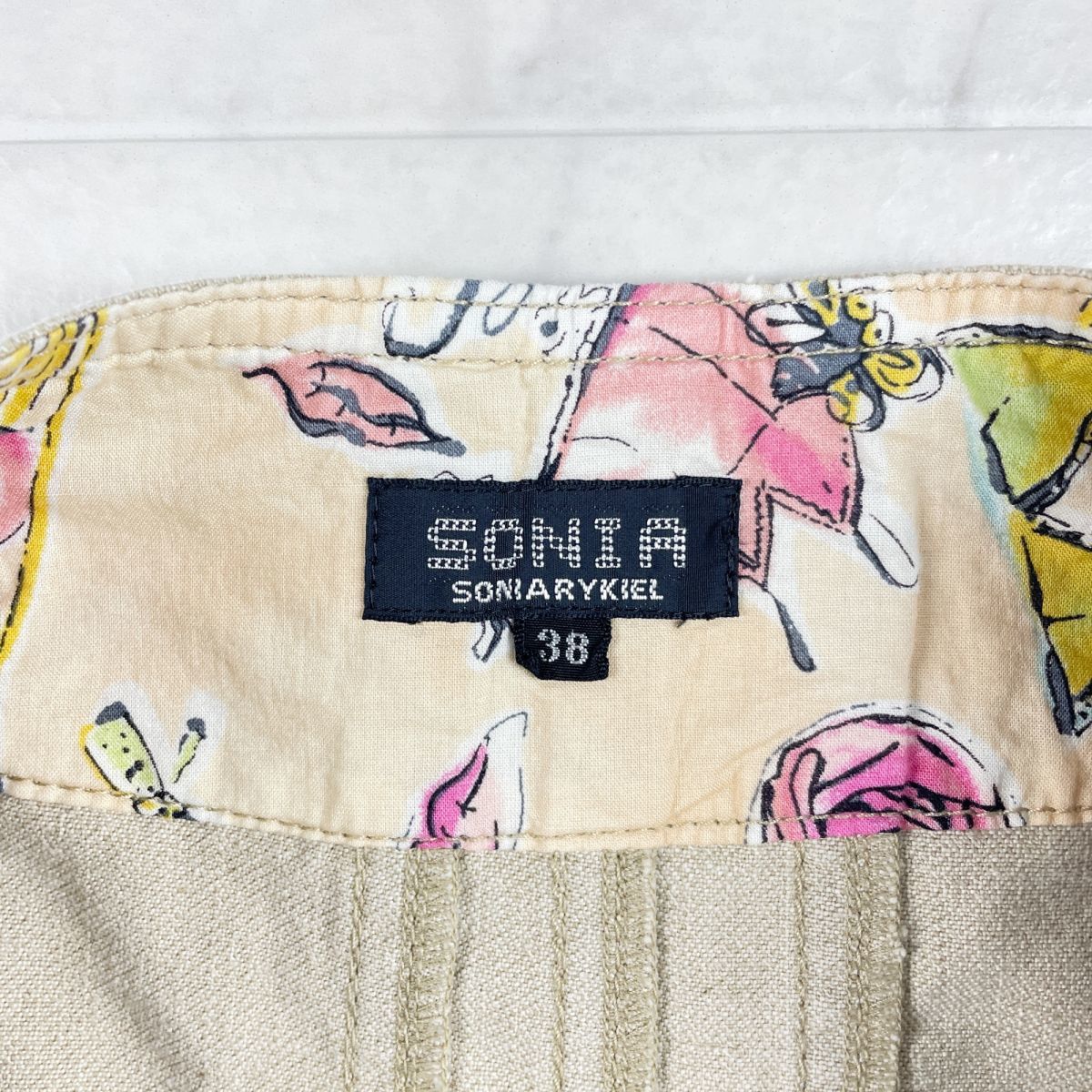 美品 SONIA RYKIEL ソニア リキエル オンワード樫山 デニムフレアスカート ミモレ丈 レディース ボトムス ベージュ サイズ38*BC158_画像5