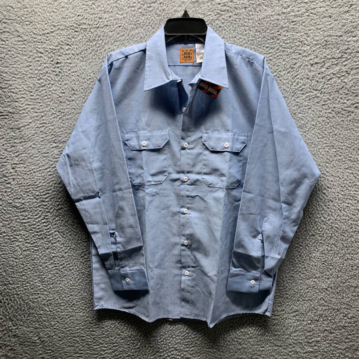 Vintage Big Ben Shirt Adult Large Blue Chambray Cotton Button Up Work Mens 80s 海外 即決