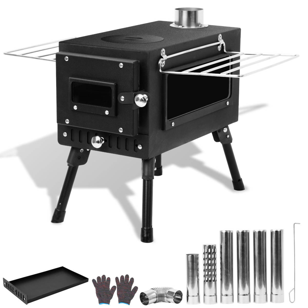 Outdoor Wood Stove Portable Camping Stove Tent Heating Cooking Ash Catcher Box 海外 即決