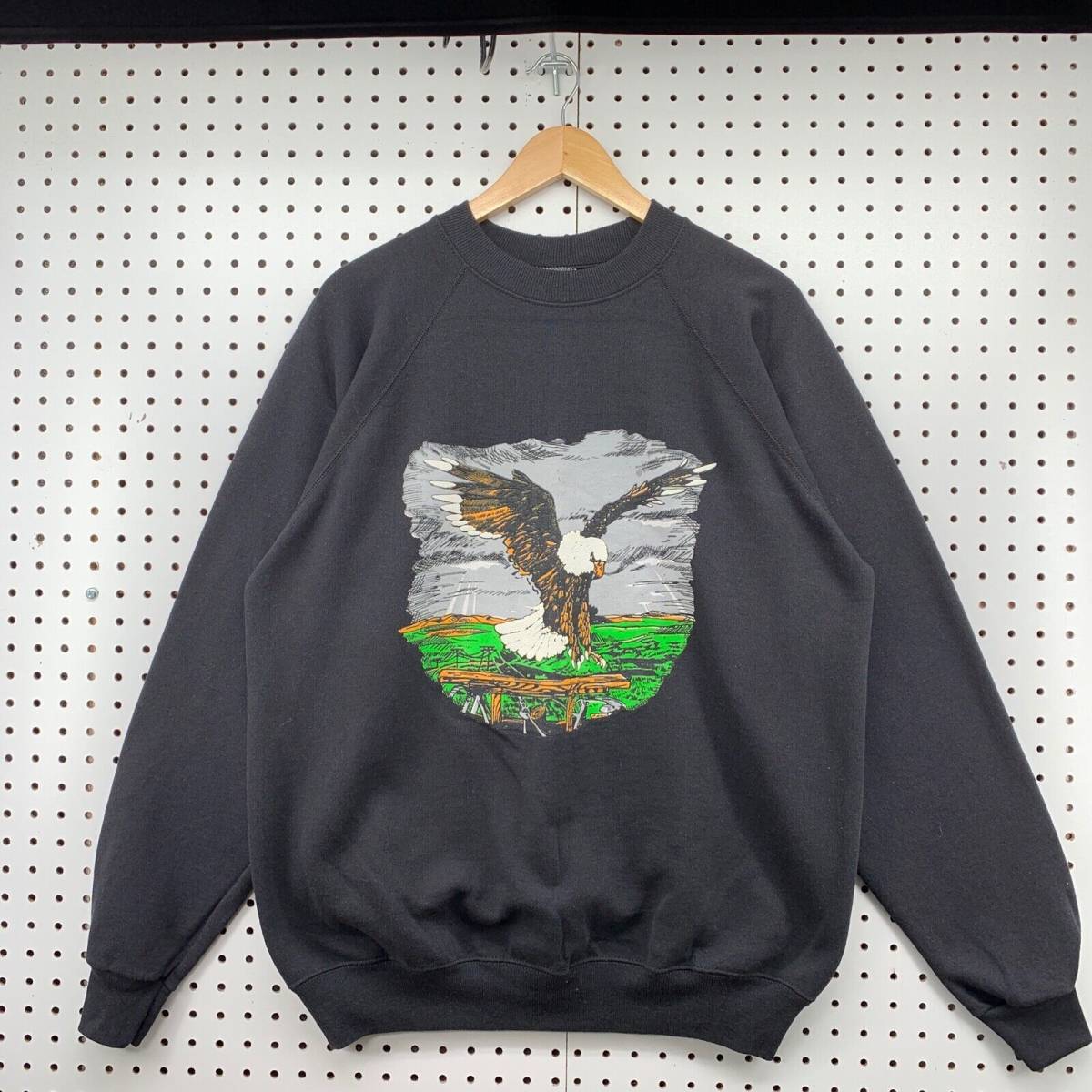 Vintage Bald Eagle Crew Neck Sweatshirt XL Long Sleeve Black Pullover VTG 90s 海外 即決