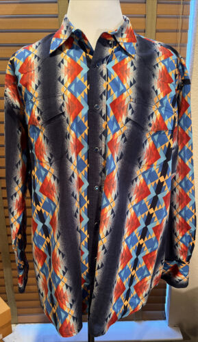 VTG WRANGLER Multicolor Aztec Pearl Snap Western Long Sleeve Shirt Sz 2XL P16182 海外 即決
