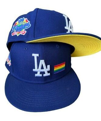 New Era Los Angeles Dodgers Pride Flag Patch 59Fifty Fitted Hat LGBTQ Sz 7 1/2 海外 即決