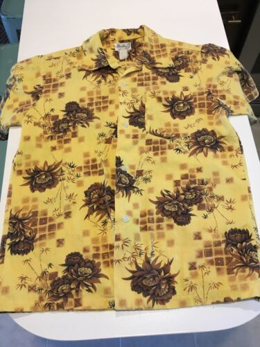 VTG 70s Bradley J Hawaiian Button Shirt Yellow Tropical Floral USA made Cotton 海外 即決