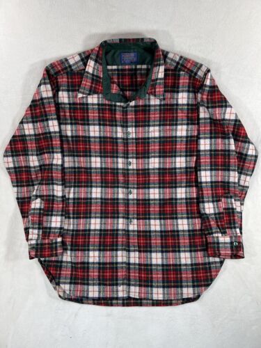 Vintage 70s 80s Pendleton Loop Collar Board Shirt Wool Check Plaid Red Green XL 海外 即決
