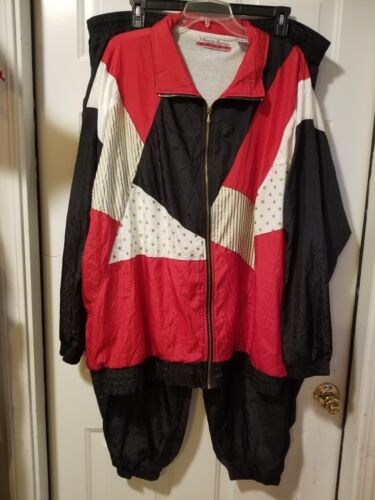 Vintage 90s Wind Track Suit Maggie Barnes Sport Color Blocked Red Black Gold 4X 海外 即決