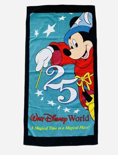 Vintage Walt Disney World 25th Anniversary Magic Mickey Sorcerer Beach Towel 海外 即決