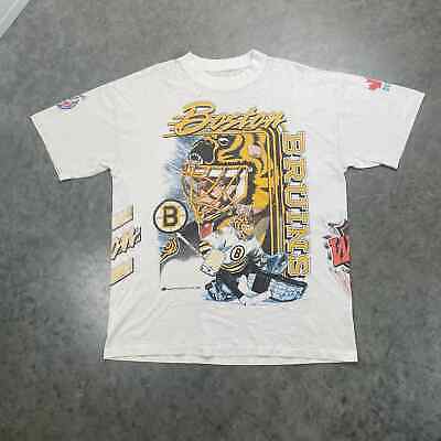 Vintage 1990s Boston Bruins Hockey AOP graphic T-shirt 海外 即決