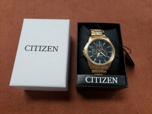 Citizen AG8342-52L Men's Quartz Gold Tone Multifunction Blue Dial Watch W/Case 海外 即決