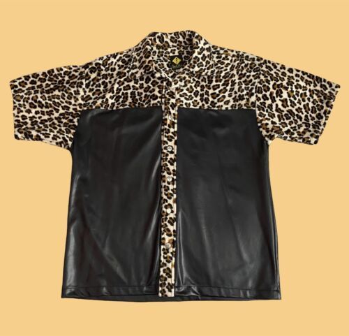 Vintage 90’s Spanish Harlem NYC Leopard Print Short Sleeve Button Up XL 海外 即決