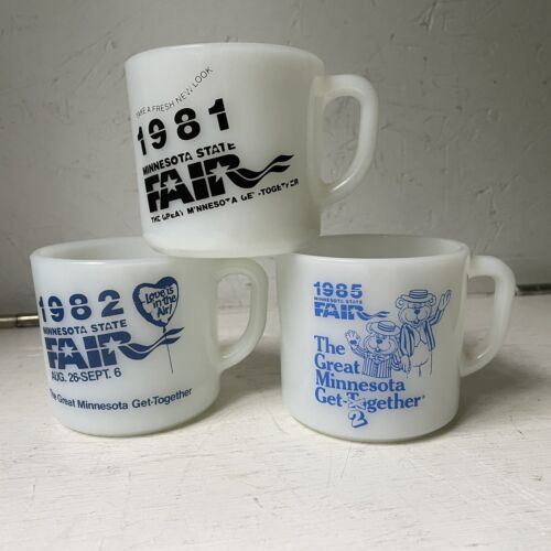 Vintage Trio Minnesota State Fair Anchor Hocking Milk Glass mugs 1982 1985 1981 海外 即決