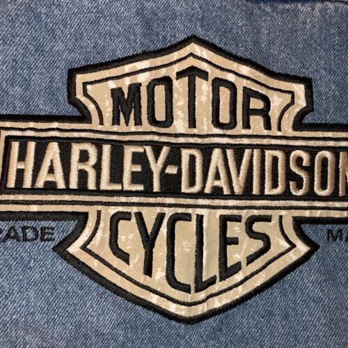 Harley Davidson 98288-98VM Vtg Denim Embroidered Bar & Shield Sleeveless Vest L 海外 即決 - 8