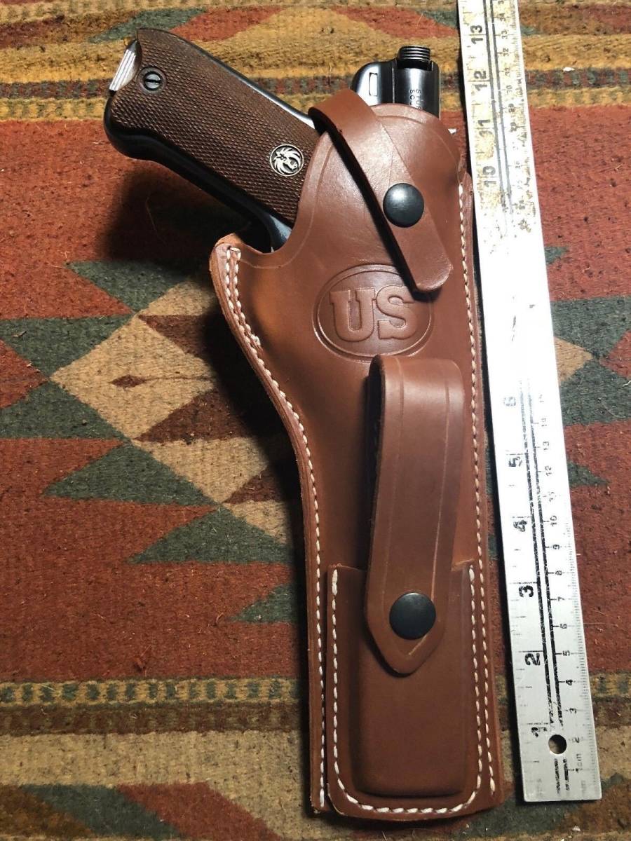 Fits Ruger Mk I II III IV Tanned Leather Holster w/ Mag Pouch for 6.88" with US 海外 即決