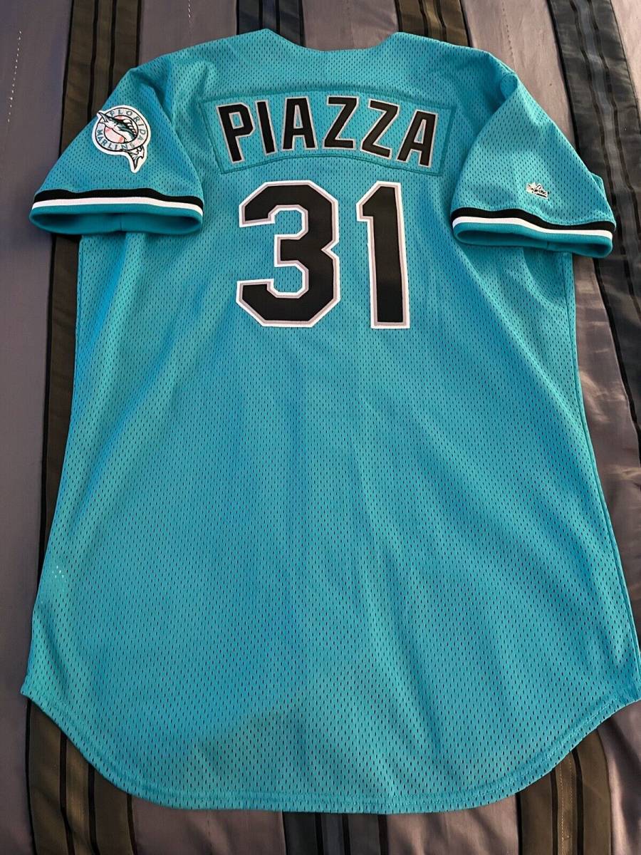 Mike Piazza Florida Marlins Authentic Majestic Teal Batting Practice Jersey 46 海外 即決