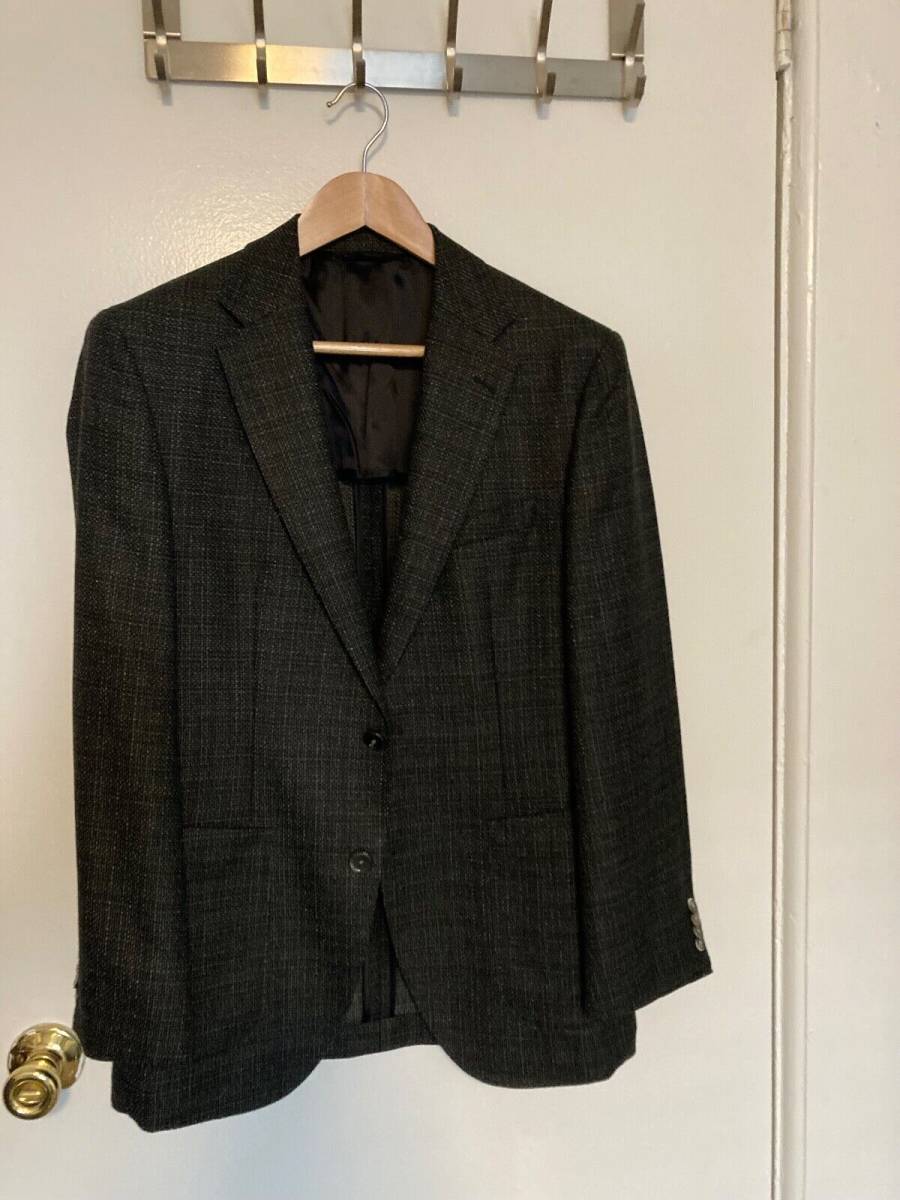 Hugo Boss Men's 38R Dark Green 100% Virgin Wool Lightweight Tweed Jacket 海外 即決