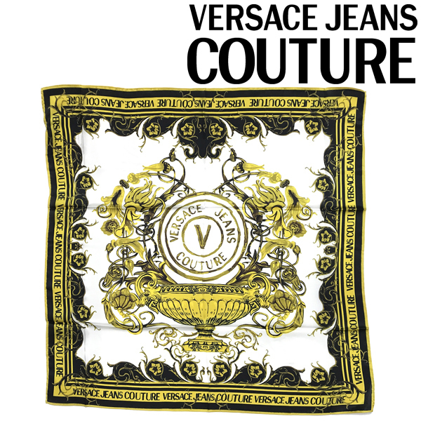 VERSACE JEANS COUTURE ベルサーチ ヴェルサーチェ スカーフ ロゴ シルク ホワイト 74HA7H01-ZG152-G03_画像1