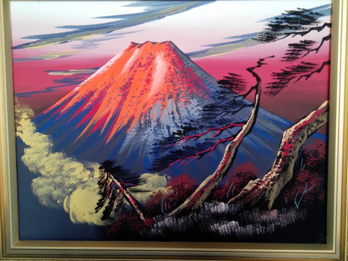  red Fuji Mt Fuji solid . picture Japanese picture frame wooden glass entering amount 56,5.x47.x5.
