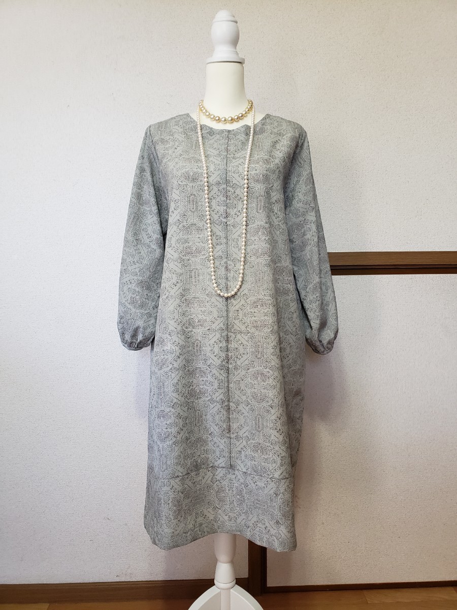 ◇新品 グレー系 幾何学 ドレス ワンピース 着物 リメイク 結婚式