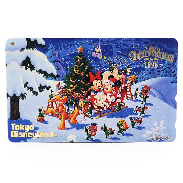 ディズニー　TDLクリスマスファンタジー1996　テレホンカード　東京ディズニーランド　50度数　ミッキー　ミニー　プルート_画像1