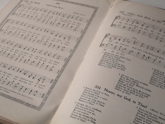 1917年 洋書 St. Pauls Hymnal 戦前 賛美歌 歌集 セント・ポール教会 キリスト教 英語 ドイツ語 歌詞 譜面 レトロ アンティーク_画像10