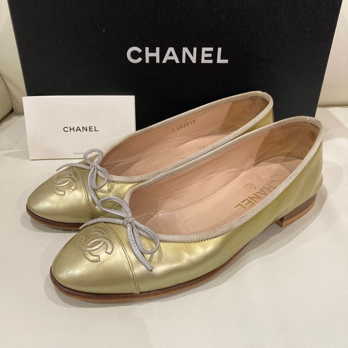 CHANEL 美品 ゴールド バレエシューズ 37.5 24cm バレリーナ