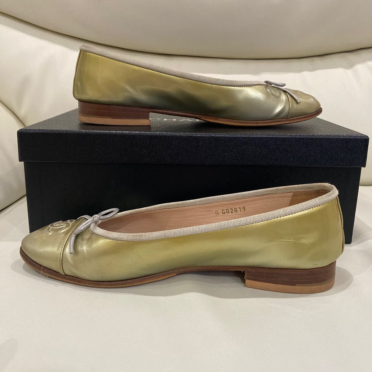 CHANEL 美品 ゴールド バレエシューズ 37 1/2 24cm バレリーナ