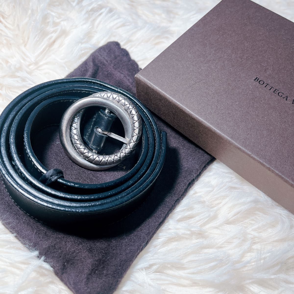 終売品 BOTTEGA VENETA ダブルリング レザーベルト イントレチャート