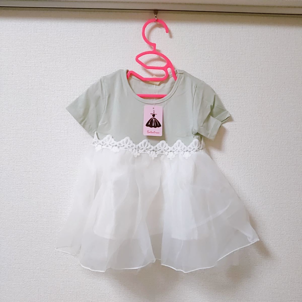 90cmchu-ru skirt One-piece Kids dress chuchu mint green ribbon birthday short sleeves T-shirt Korea child clothes girl 