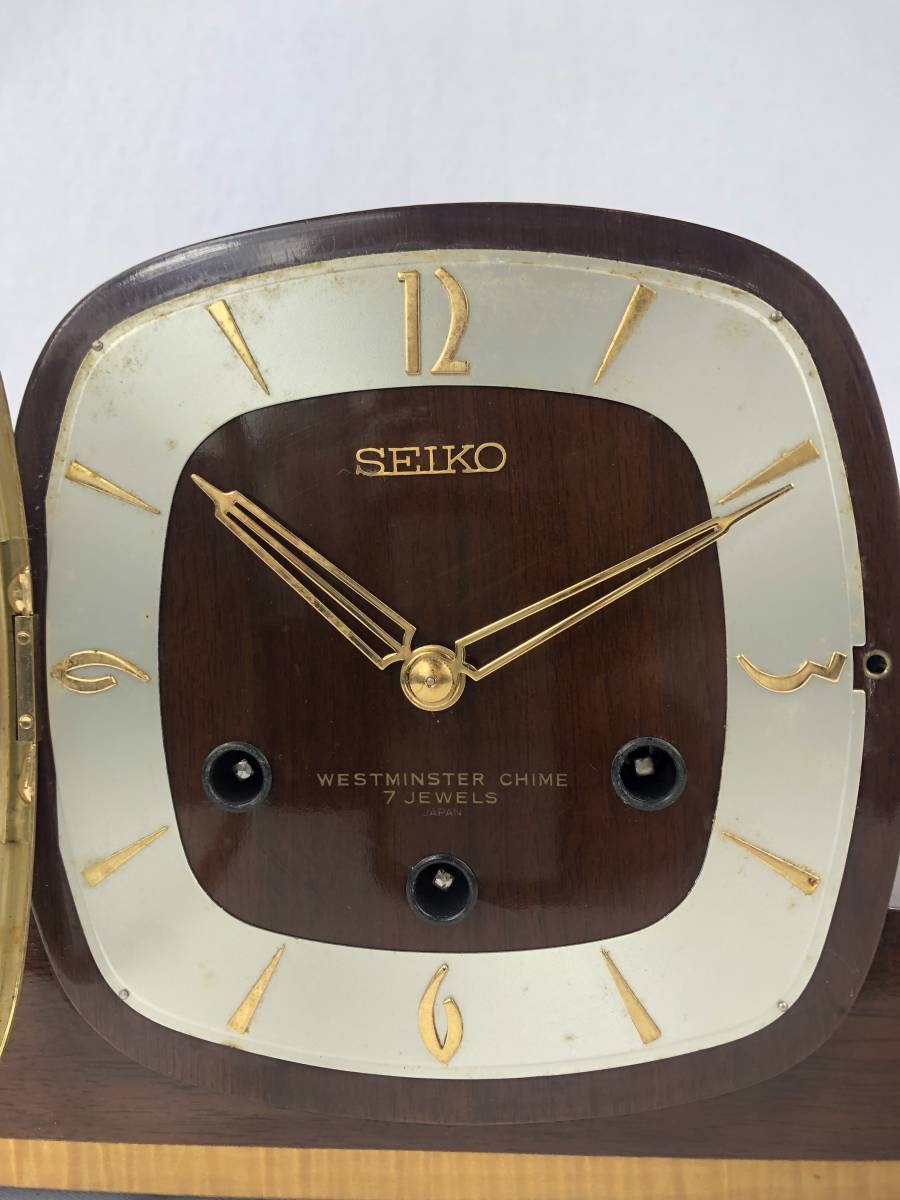 SEIKO セイコー 手巻き式 置時計 CHIME チャイム 鐘 昭和レトロ アンティーク WESTMINSTER ウェストミンスター 7JEWELS ゼンマイ式_画像4