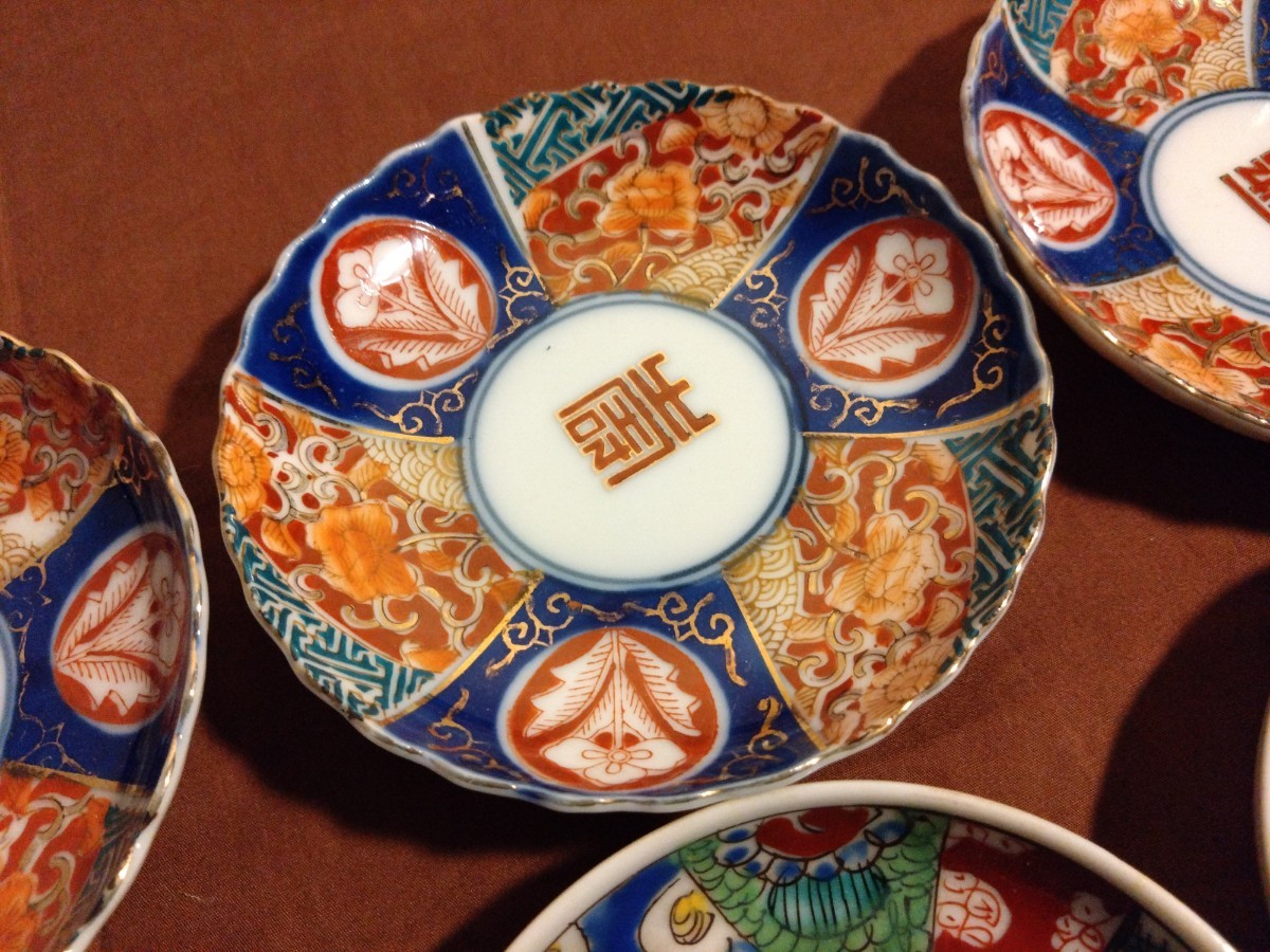 人気を誇る 古伊万里 伊万里 金彩 金襴手 丸山焼 豆皿 菓子皿 2種 6