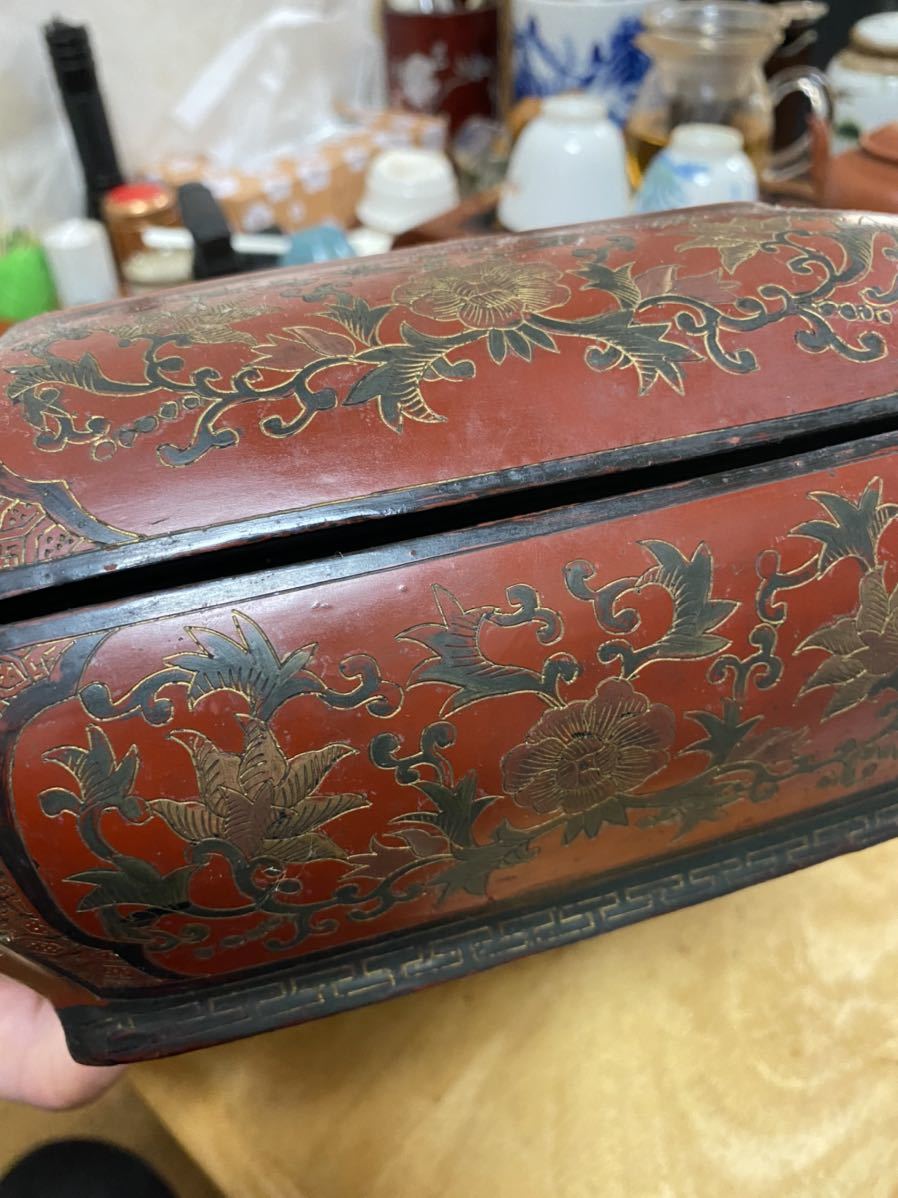 漆器捧盒雕刻唐物清朝-