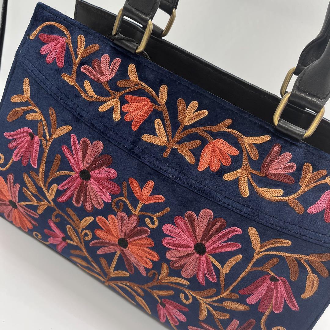 オリジナル 花柄手刺繍 ハンドバッグ 鞄 ベルベット牛皮 レディース