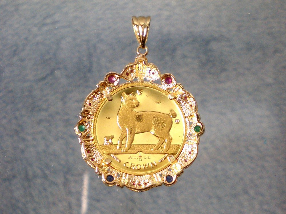  Man island cat gold coin pendant head [No9] unused goods!