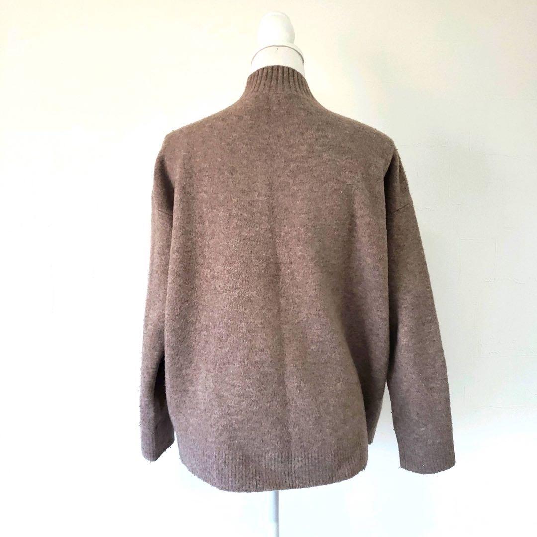 UNIQLO souffle ya-mok neck relax Silhouette sweater L size Heather beige lady's high‐necked 