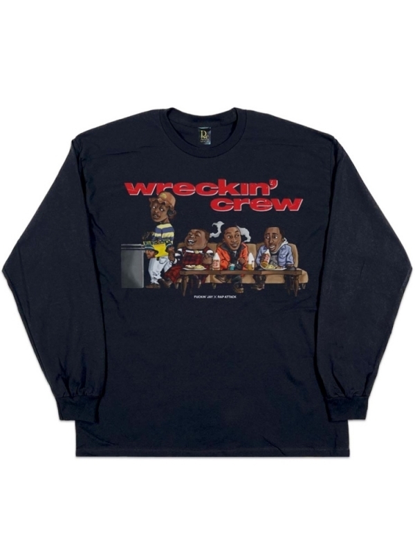 RAP ATTACK ラップアタック ロングスリーブＴシャツ ヒップホップ メンズ Fuckin'Jay × Rap Attack（Wreckin'Crew）L/S TEE BLACK XL