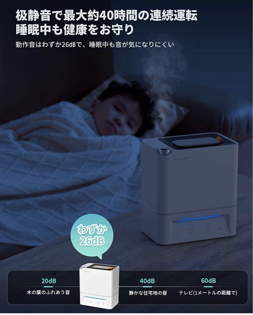 【大人気】加湿器 卓上 除菌加湿器 第二代 Luwior 電解水除菌 超音波加湿器 大容量 4L