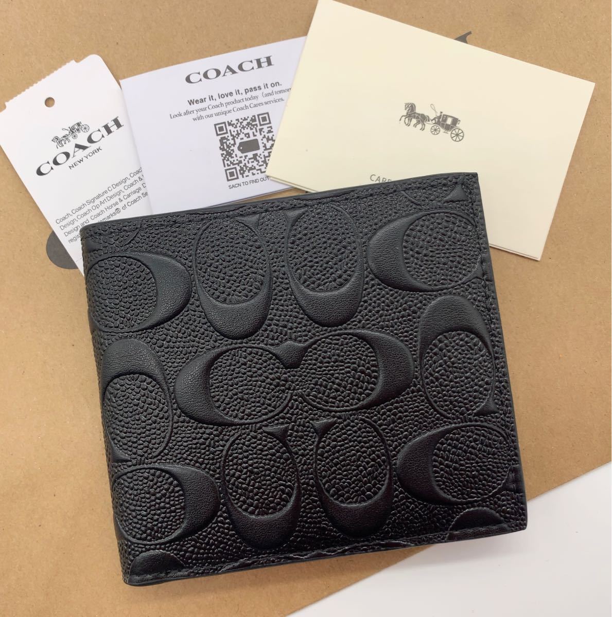 COACH 二つ折り財布　F75363 ブラック　アウトレット品　箱、紙袋付