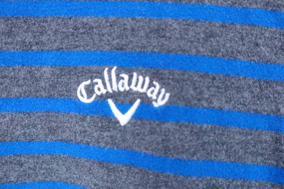 【美品】Callaway(キャロウェイ) 長袖ハイネックシャツ 青グレーボーダー メンズ M 241-9254003 ゴルフウェア 2302-0128 中古_画像2