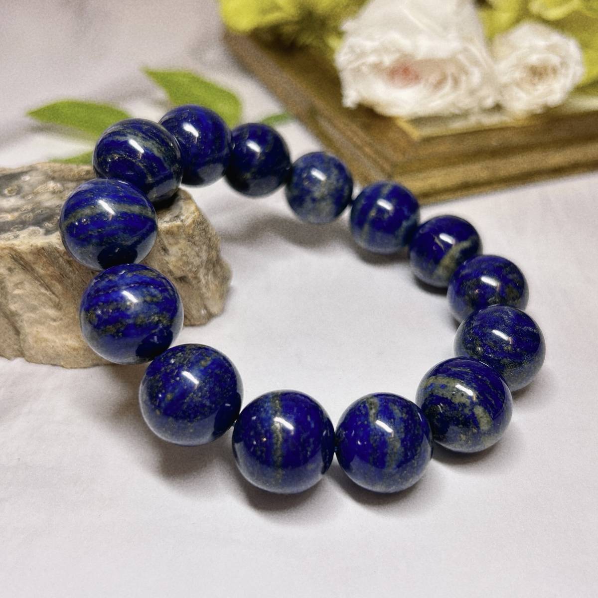 【E5353】ラピスラズリ＊黄鉄鉱＊パイライト＊15-16㎜＊ブレスレット＊Lapis lazuli＊bracelet_画像1