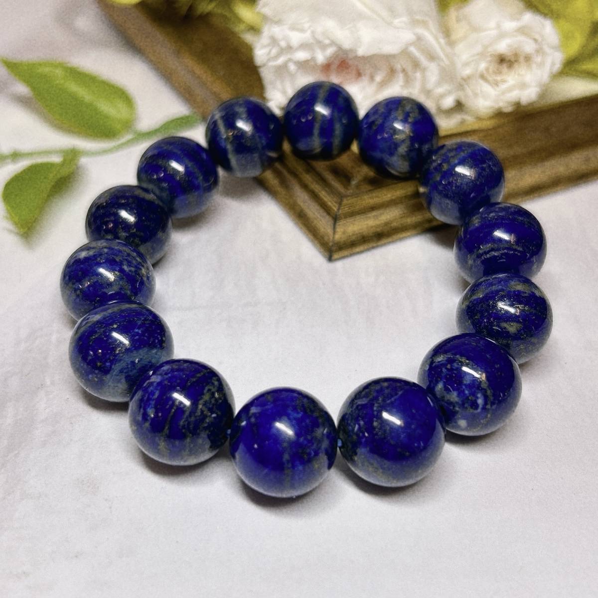 【E5353】ラピスラズリ＊黄鉄鉱＊パイライト＊15-16㎜＊ブレスレット＊Lapis lazuli＊bracelet_画像4