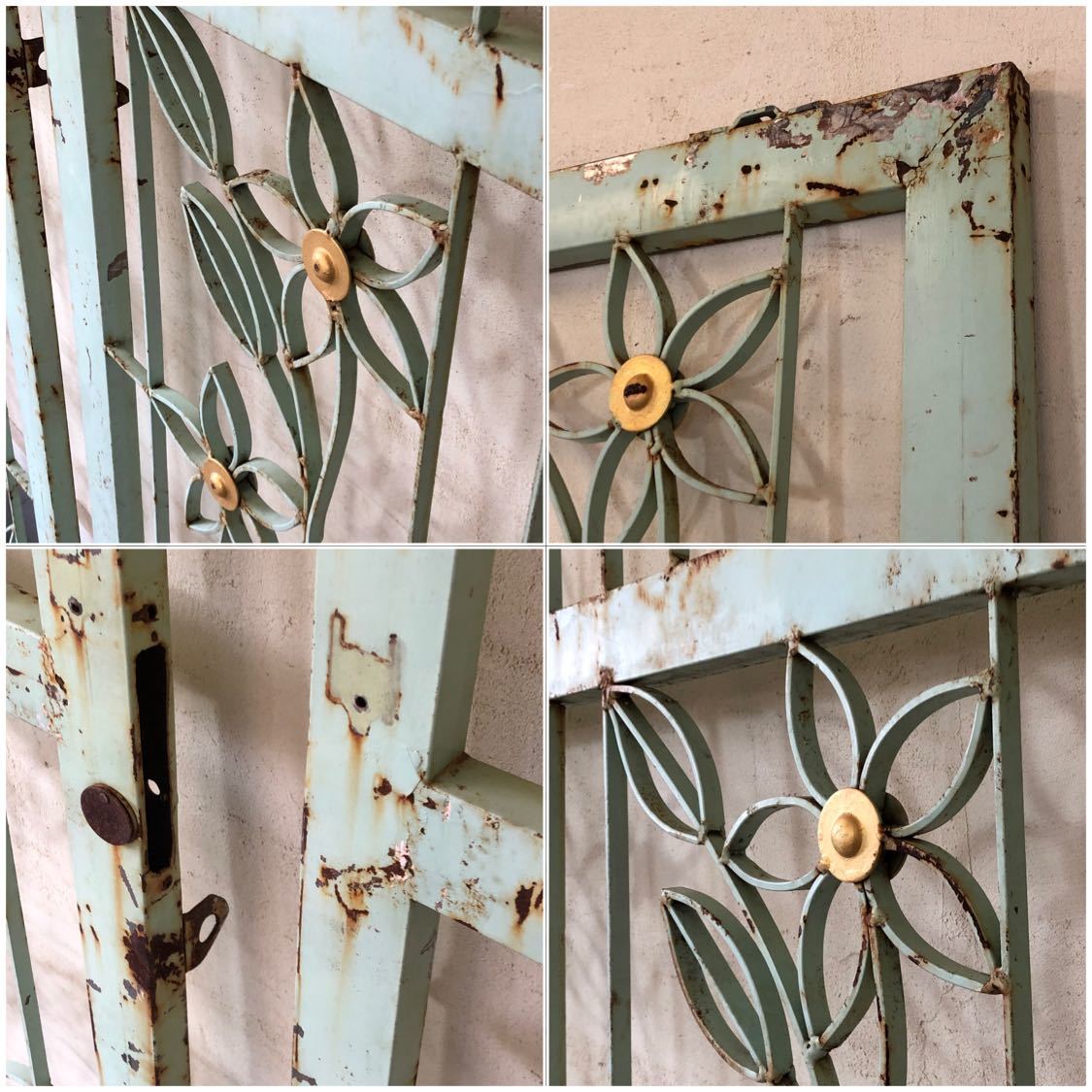 V-102 W164×H196 old iron made. both opening door 2 sheets set fittings double doors fence antique door in dust real divider partition ftg