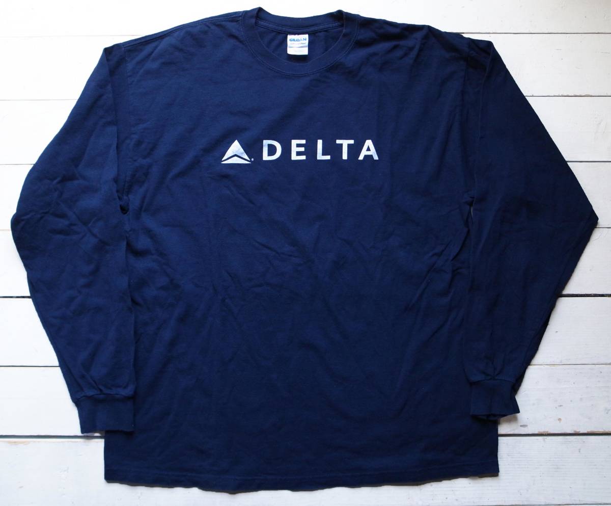 00\'s not for sale DELTA Delta Air Lines Logo print long sleeve T-shirt XL navy cut and sewn 