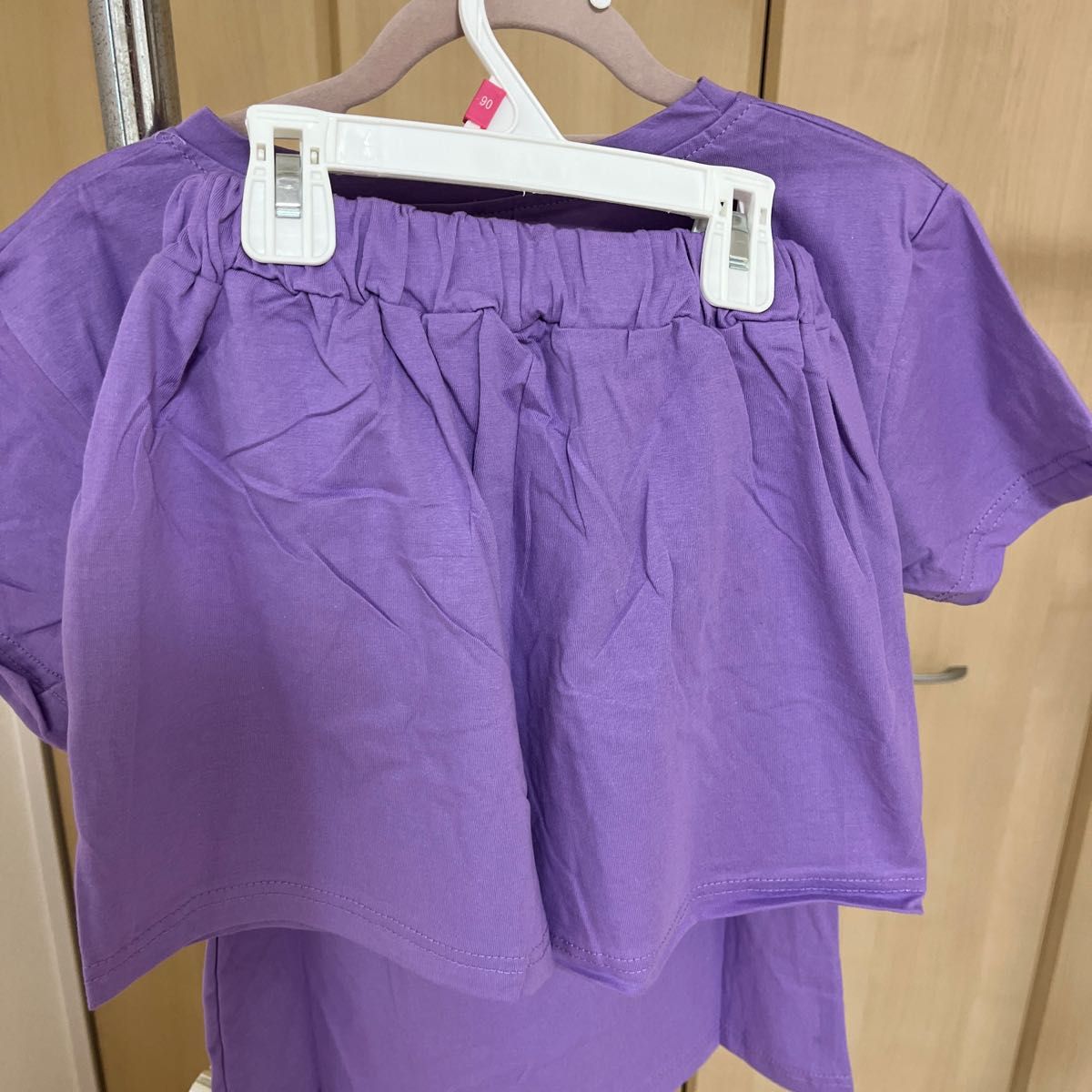 ミッキー 半袖Tシャツ半ズボン上下セット身長140cm紫色　綿100%