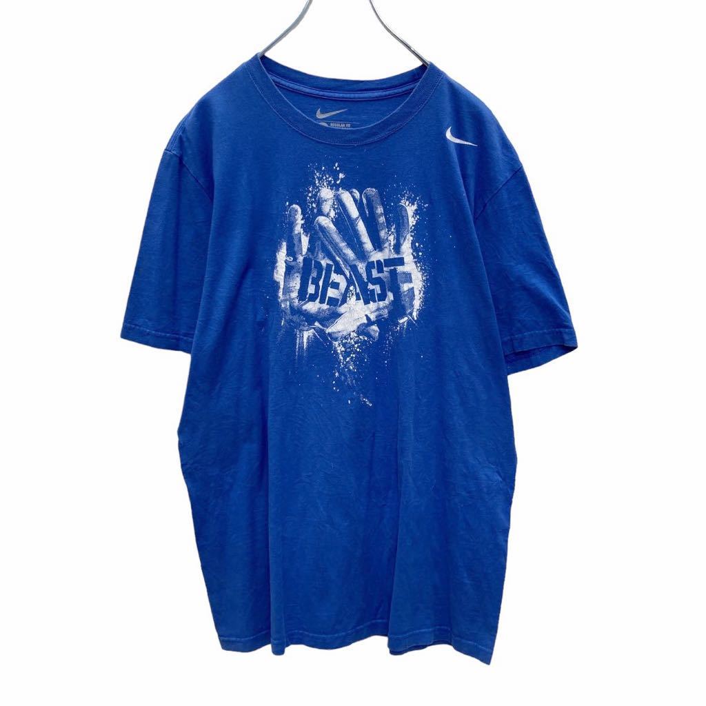 NIKE  короткие рукава   принт   футболка  L  голубой  белый   Nike  BEAST  рука   лого    спорт   улица   бу одежда ...  Америка ... a504-6076