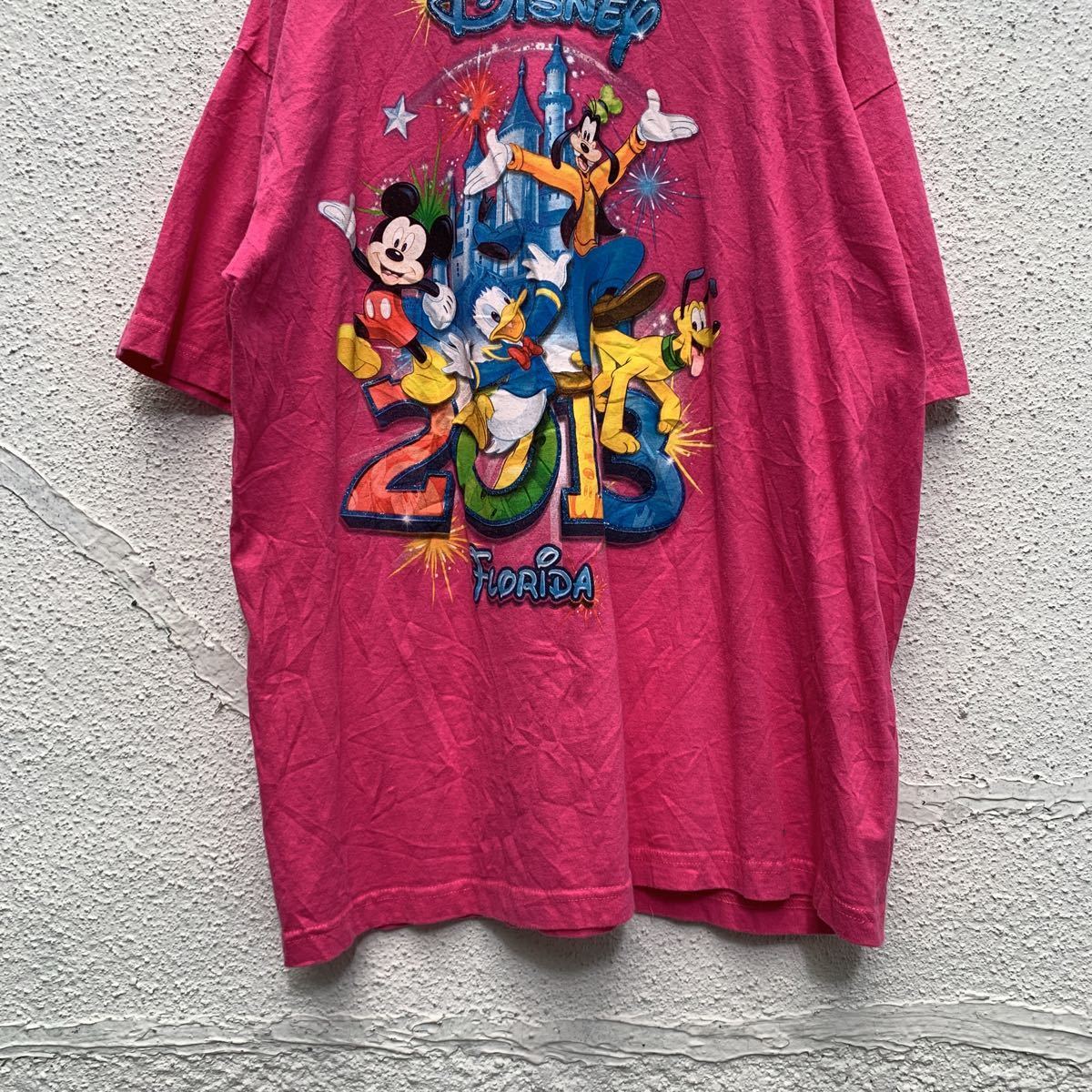 Disney 半袖 プリントキャラクターTシャツ XLサイズ ビッグサイズ 2013 フロリダ ピンク 古着卸 アメリカ仕入 a504-5004_画像3