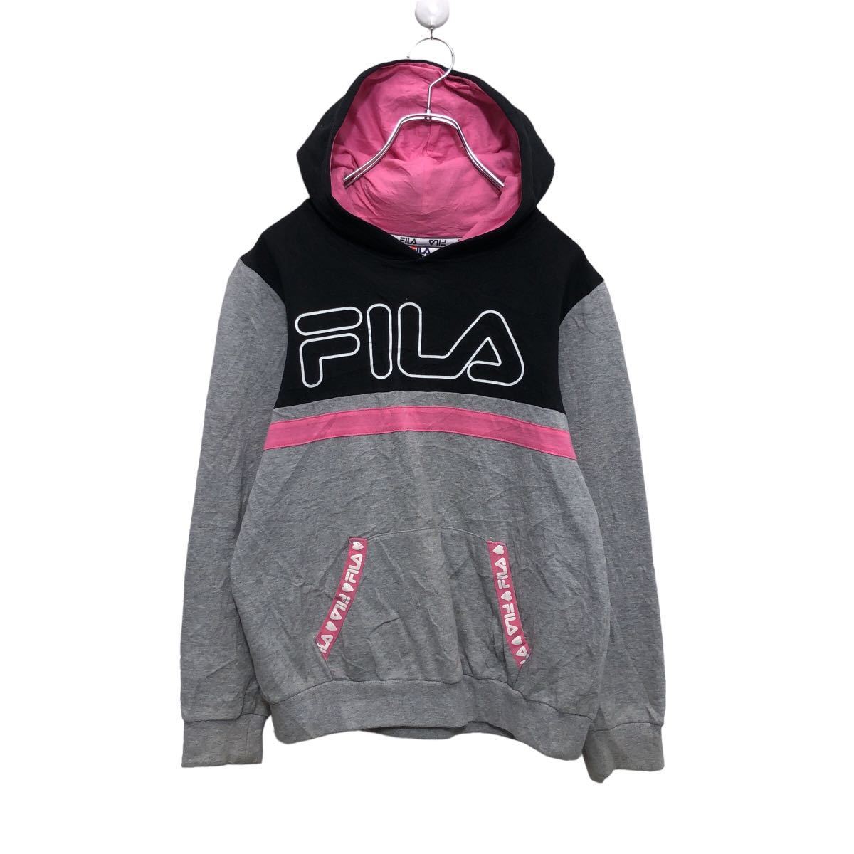 FILA スウェット パーカー ガールズ 14 150～ ブラック グレー ピンク フィラ ロゴ フーディー 古着卸 アメリカ仕入 a503-7418_画像1