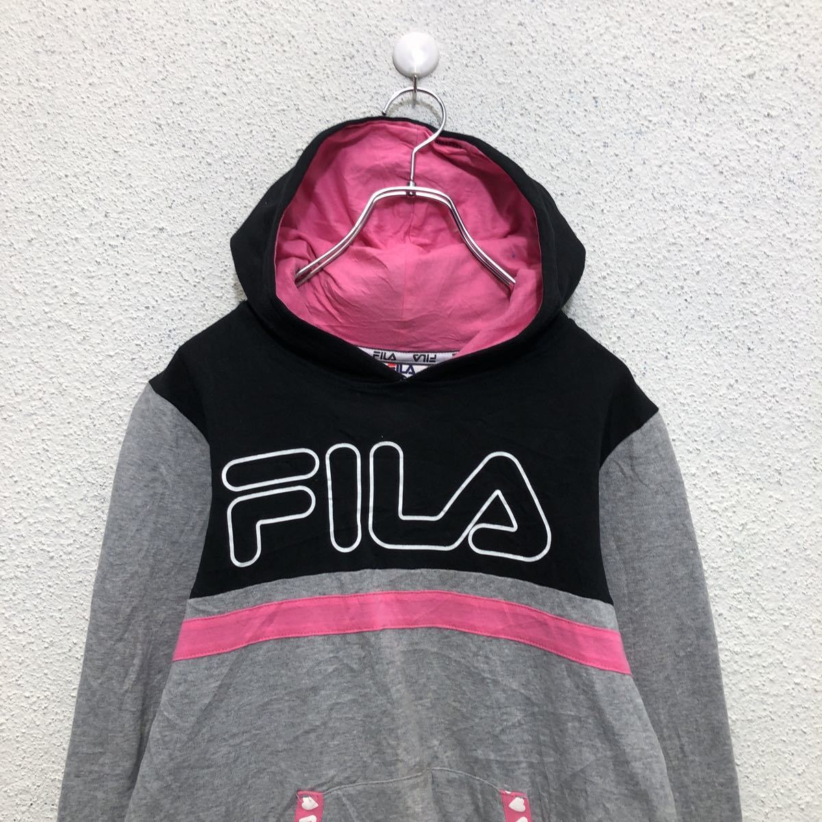 FILA スウェット パーカー ガールズ 14 150～ ブラック グレー ピンク フィラ ロゴ フーディー 古着卸 アメリカ仕入 a503-7418_画像2