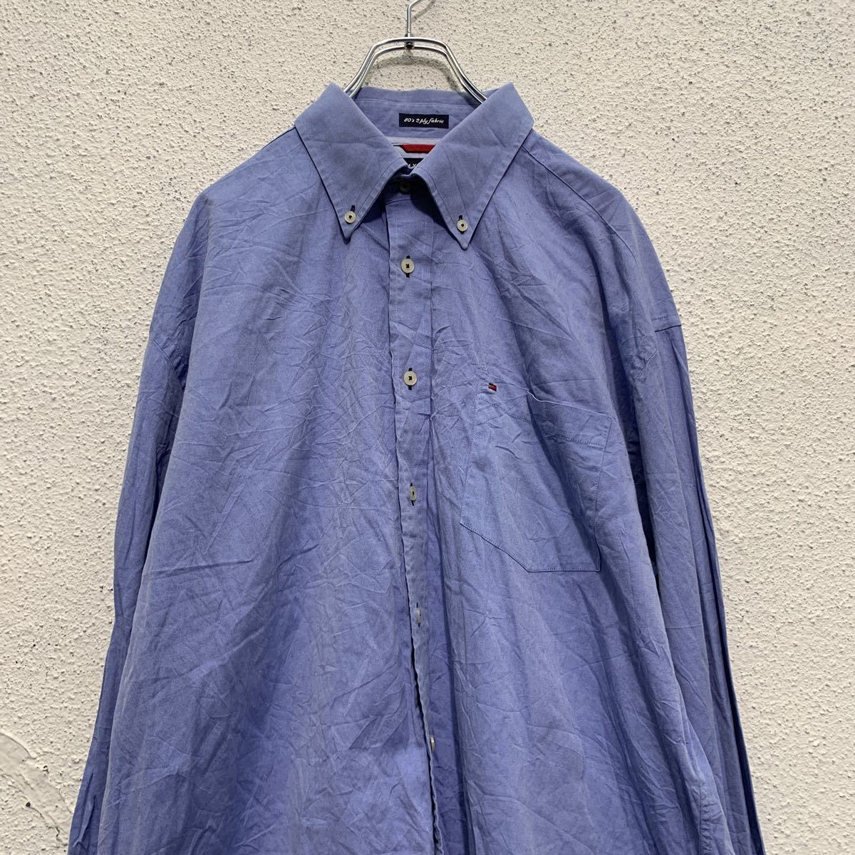 TOMMY HILFIGER 80s2plyfabric ボタンダウンシャツ XL トミーヒルフィガー ビッグサイズ 青 ブルー 古着卸 アメリカ仕入 a504-5128_画像2