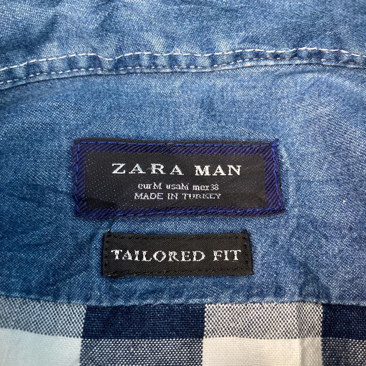 ZARA MAN 長袖 チェック柄 シャツ M ネイビー ホワイト ザラ 2ポケット 古着卸 アメリカ仕入 a504-5358_画像7