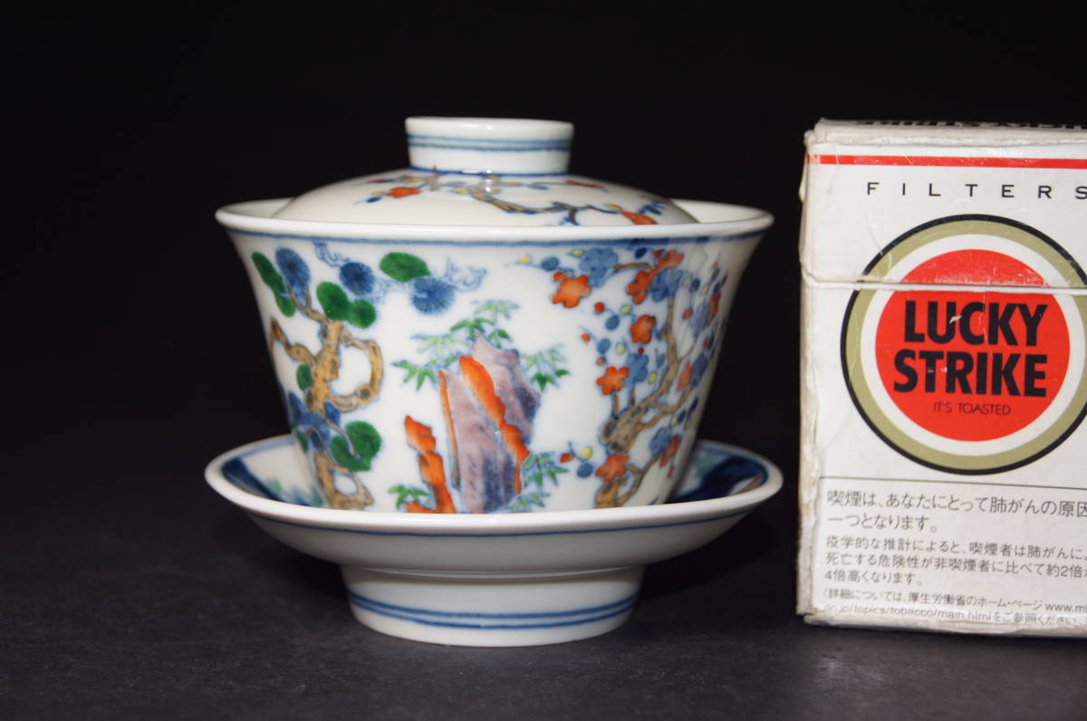 人気No1 台湾 存仁堂製 松竹梅 闘彩 蓋付碗 蓋杯 蓋碗 色絵 豆彩